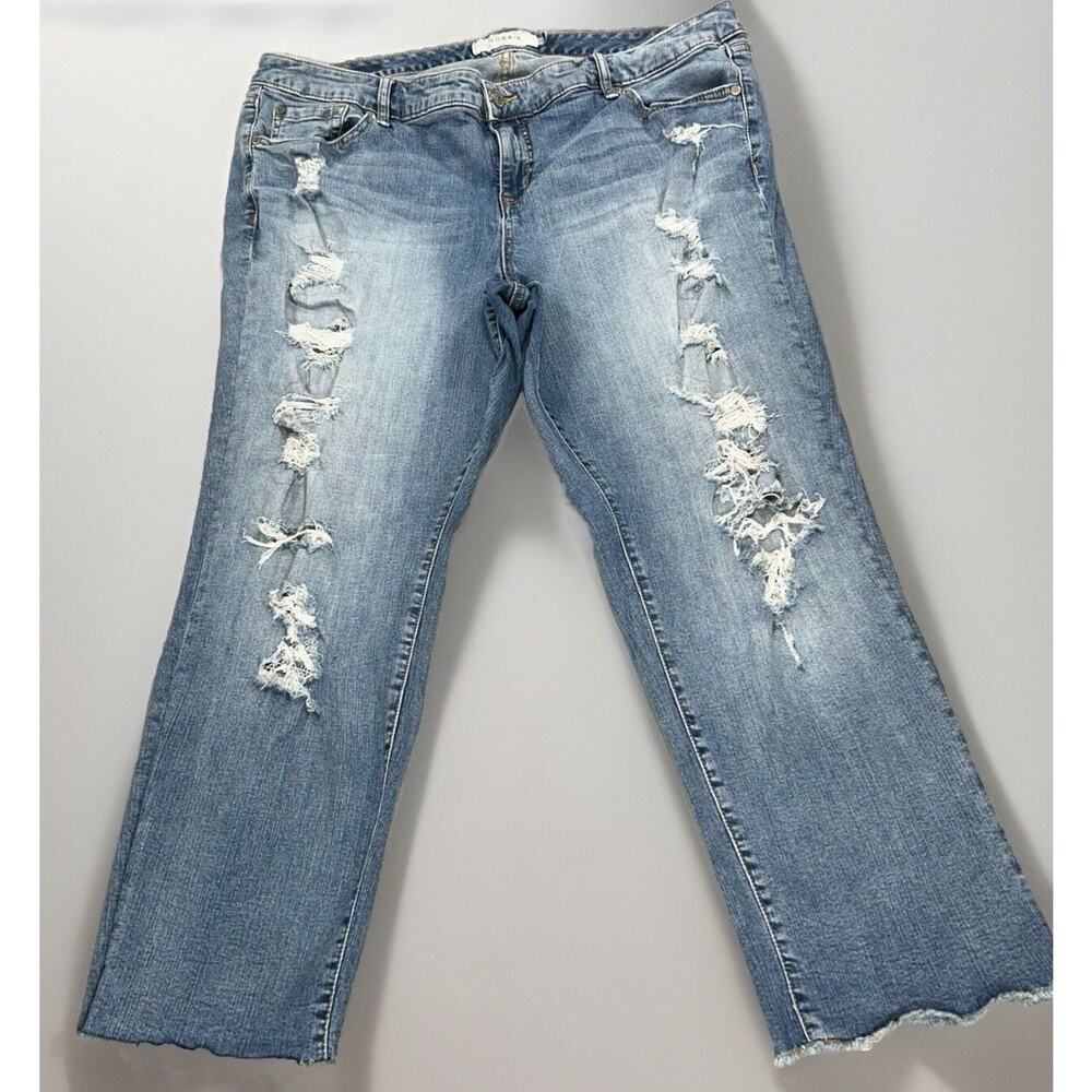 Torrid Jeans Women's 20 Blue Denim Distressed Stretch Raw Hem Measures 39x26‎